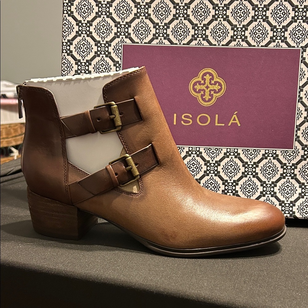 Isola Brown Ankle Boots with Dual Buckles
